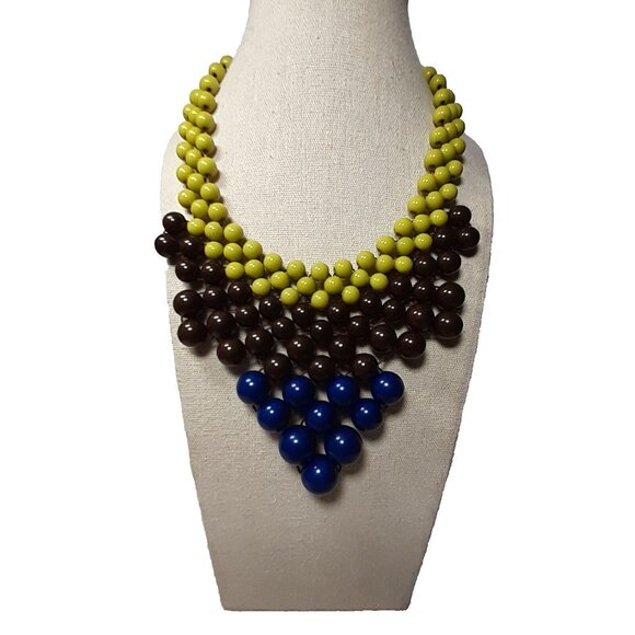 Collar Bib Necklace Beaded Purple Green Grape Blueberry Like Style Beads 14" - Picture 5 of 8